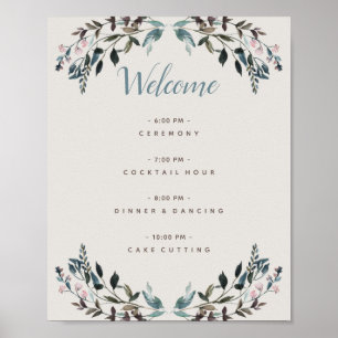 Garden Crest Eggshell Floral Wedding Program Poster