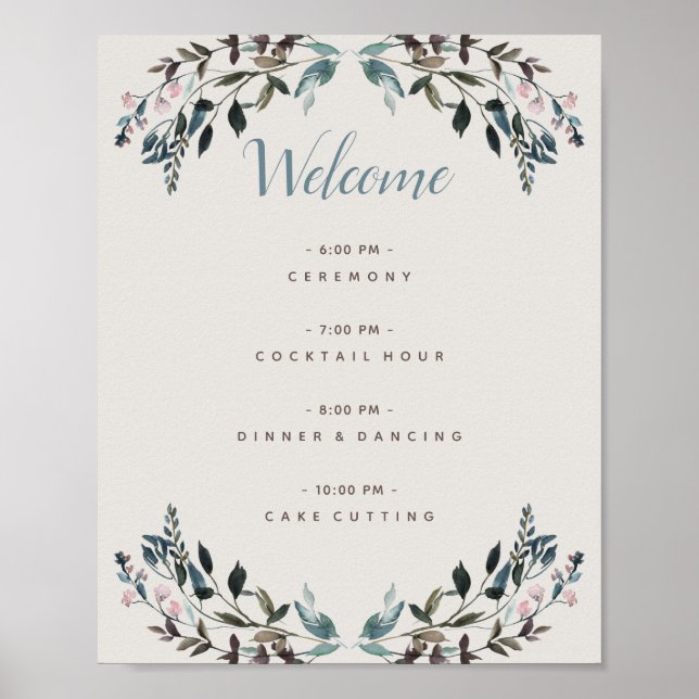 Garden Crest Eggshell Floral Wedding Program Poster (Front)