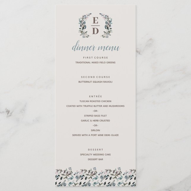 Garden Crest | Eggshell | Monogram Wedding Menu (Front)