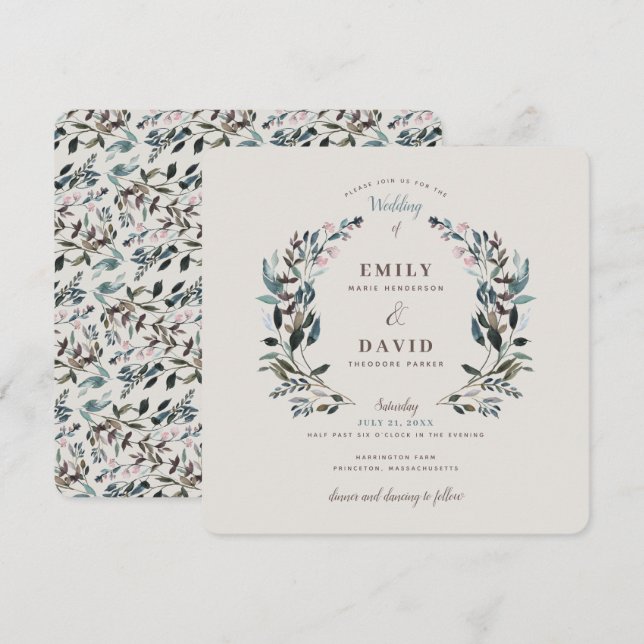 Garden Crest | Eggshell | Square Wedding Invitation (Front/Back)