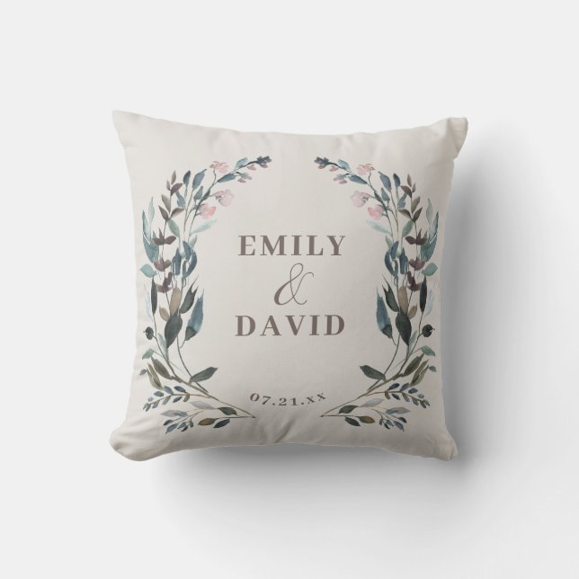 Garden Crest | Eggshell | Wedding Names Cushion (Front)