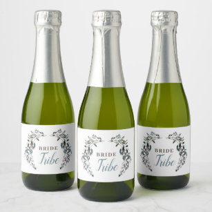 Garden Crest Floral Bride Tribe Calligraphy Champagne Label