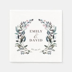 Garden Crest Floral Wedding Names and Date Napkin