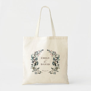 Garden Crest Floral Wedding Names and Date Tote Bag