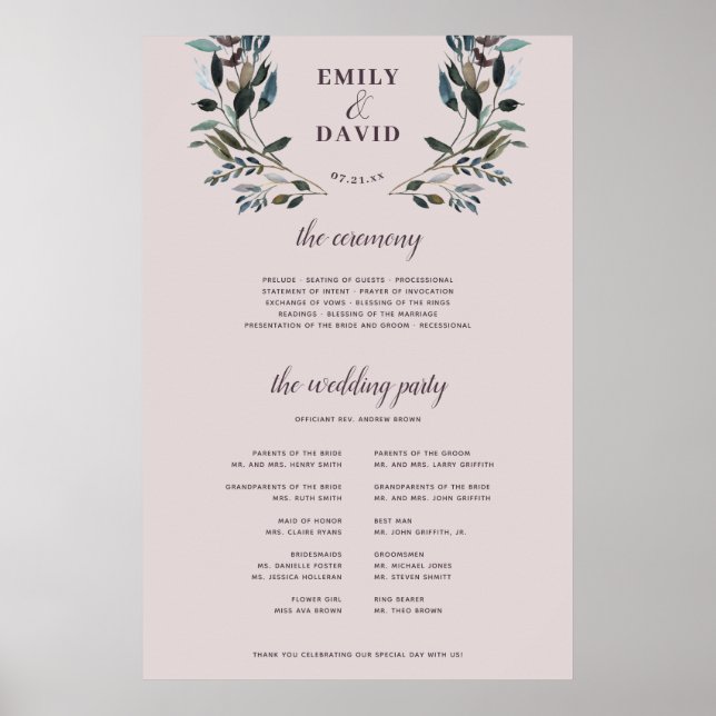 Garden Crest | Mauve Purple Ceremony Program Sign (Front)