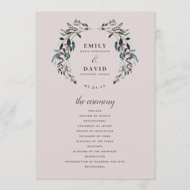 Garden Crest Mauve Purple Floral Wedding Ceremony Program (Front)