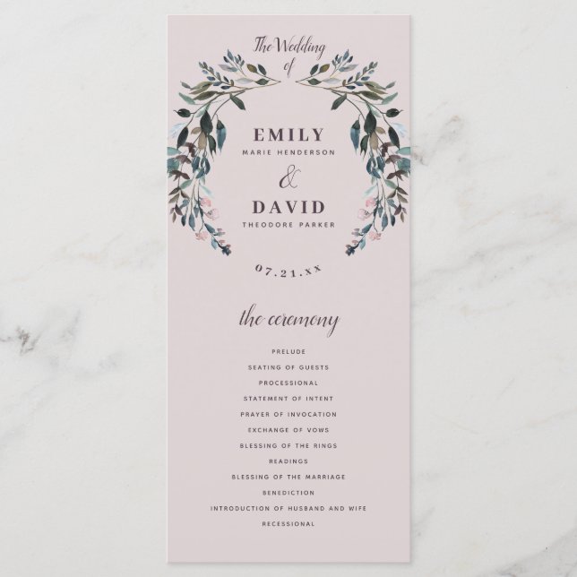 Garden Crest Mauve Purple Floral Wedding Ceremony Program (Front)