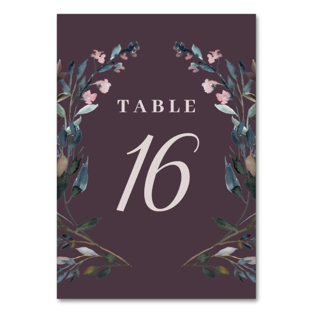 Garden Crest | Mauve Purple Floral Wedding Seating Table Number (Front)
