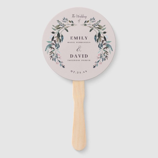 Garden Crest | Mauve Purple Wedding Party Program Hand Fan (Front)