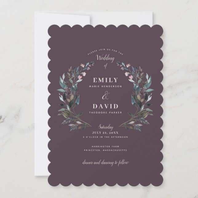 Garden Crest | Purple Floral Wedding Invitation (Front)