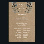 Garden Crest | Rustic Kraft Ceremony Program Sign<br><div class="desc">Elegant wedding ceremony program sign,  featuring watercolor florals and leaves in navy on a rustic Kraft effect background. Coordinates with our "Garden Crest" wedding collection. Visit the collection to see more items that match.</div>