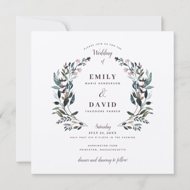 Garden Crest | Rustic Kraft  Floral Square Wedding Invitation (Front)