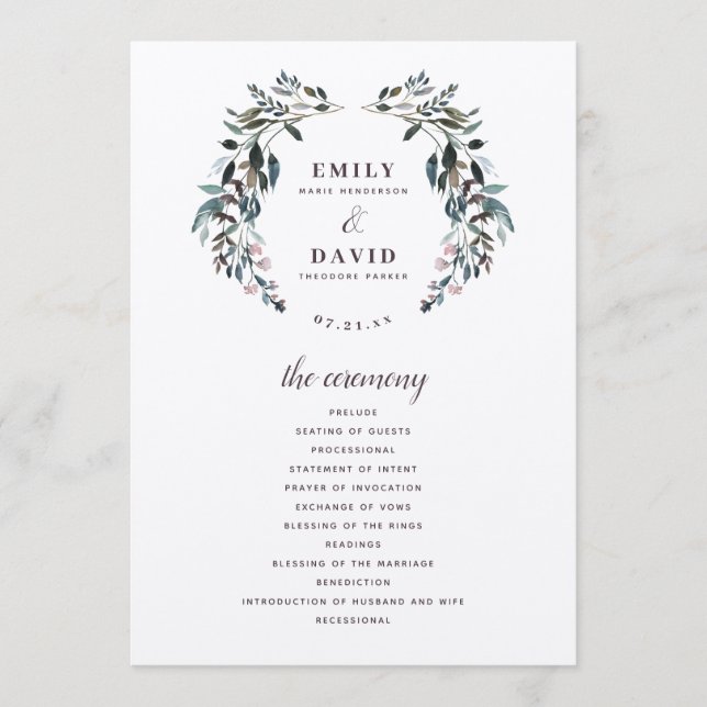 Garden Crest Rustic Kraft Floral Wedding Ceremony Program (Front)
