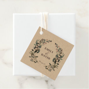 Garden Crest Rustic Kraft Floral Wedding Names Favour Tags
