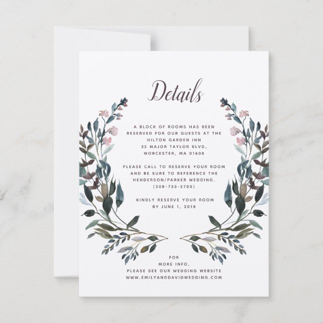 Garden Crest | Rustic Kraft Wedding Hotel Details RSVP Card (Front)