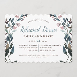 Garden Crest   White Dusty Blue Floral Wedding Invitation