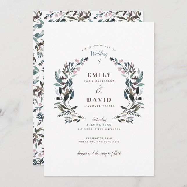 Garden Crest | White | Wedding Invitation (Front/Back)