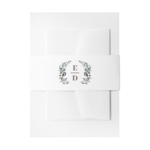 Garden Crest White Wedding Monogram Invitation Belly Band