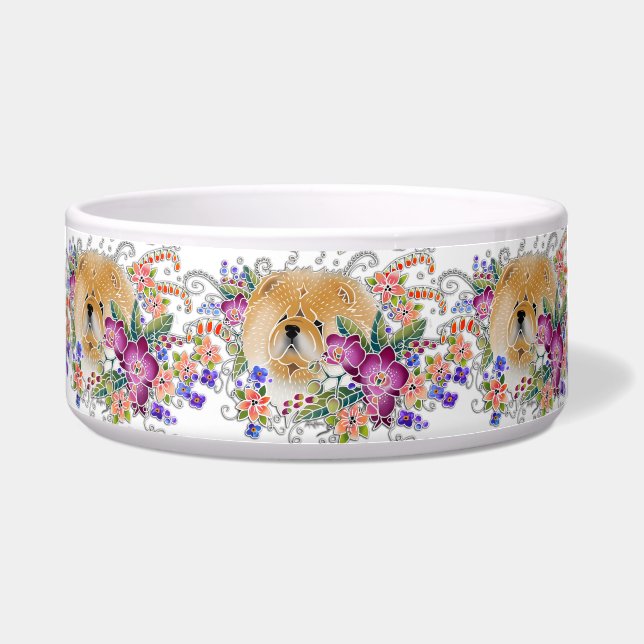 GARDEN DANCE Chow -  Ceramic dog dish (Front)