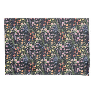 Garden Dark Background Wildflowers Floral Pattern Pillowcase
