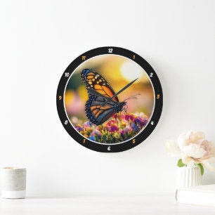 Garden Dawn" - Vibrant Butterfly & Floral Large Clock
