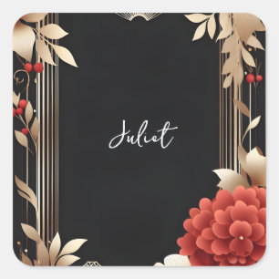 Garden Diamond Red Black And Gold Bridal Shower Square Sticker