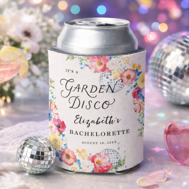 Garden Disco Bachelorette Monogram Can Cooler (Creator Uploaded)