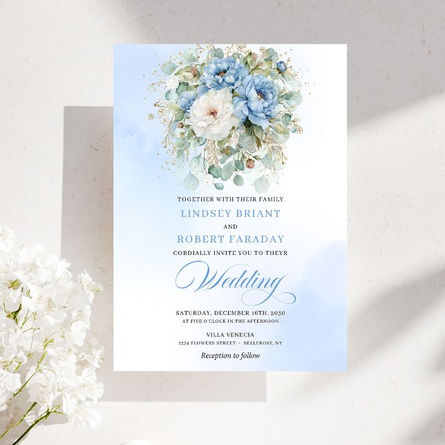 Garden Dusty Blue White Flowers Download Wedding Invitation (Garden Dusty Blue White Flowers Download Wedding)
