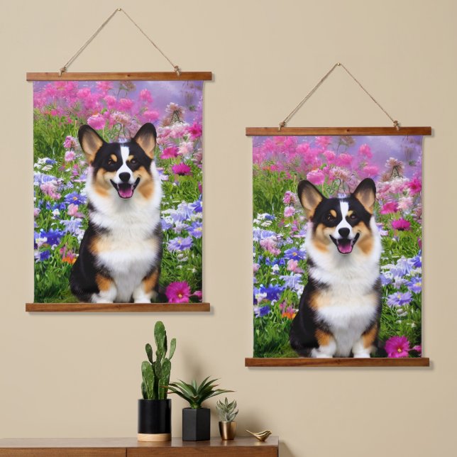 Garden Dweller Corgi  Hanging Tapestry (Asymmetrical)