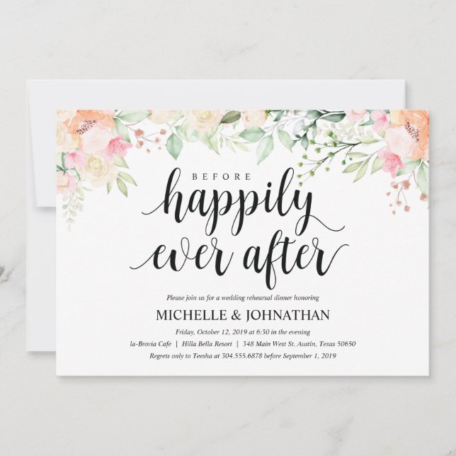 Garden Elegance Wedding Rehearsal Dinner Invites (Front)
