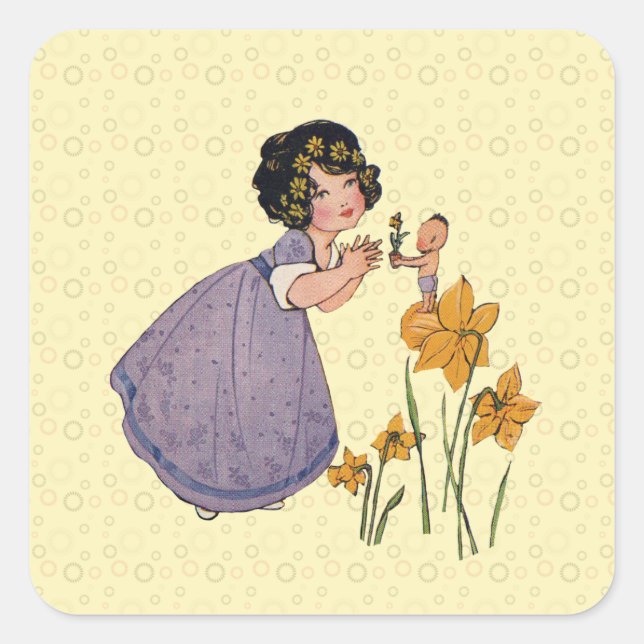 Garden Elf Daffodil Fairyland Spring Easter Square Sticker (Front)