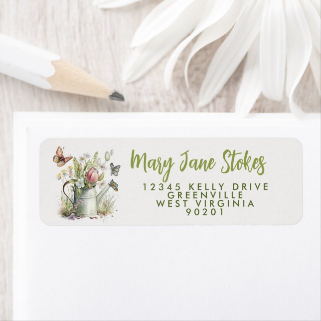 garden envelope RETURN ADDRESS watering can Label (Insitu)