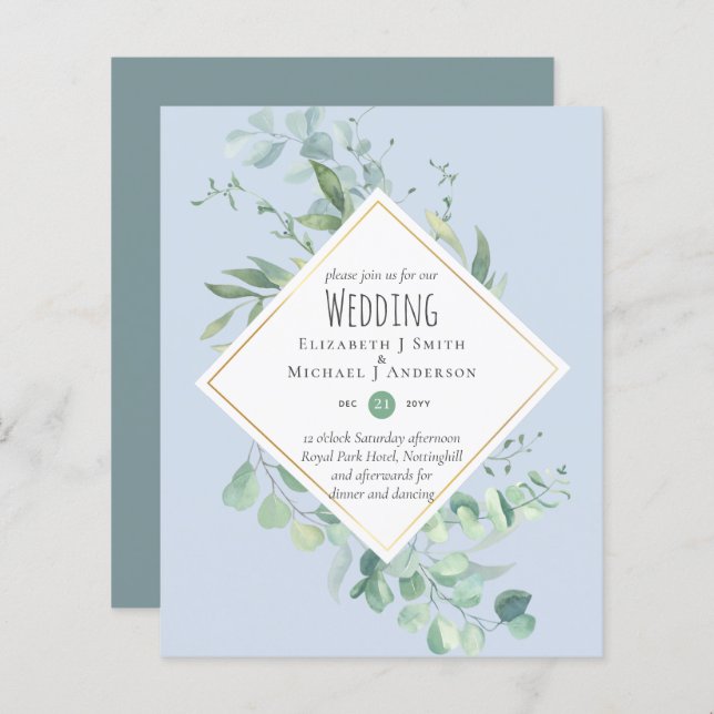 Garden Eucalyptus Greenery DUSTY BLUE Wedding (Front/Back)