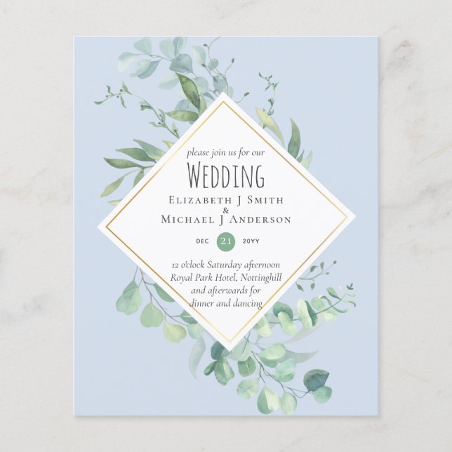 Garden Eucalyptus Greenery DUSTY BLUE Wedding Flyer (Front)