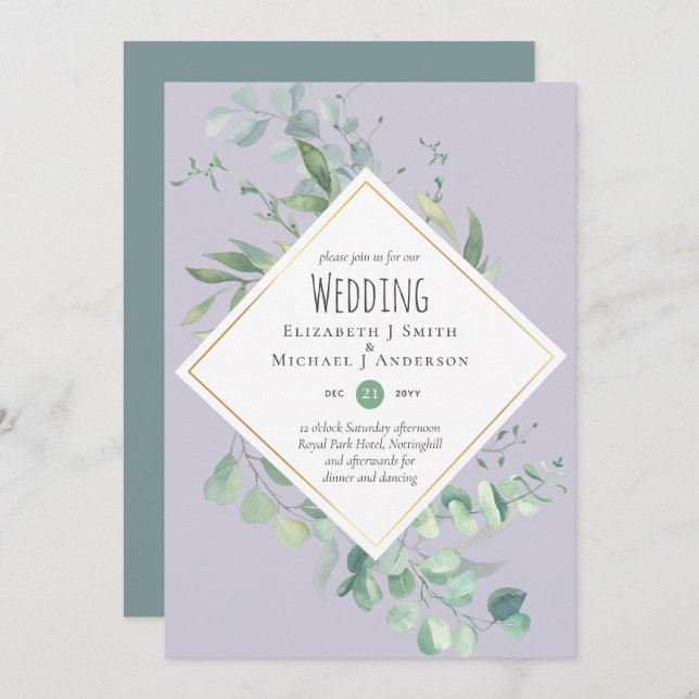 Garden Eucalyptus Greenery DUSTY Purple Wedding (Front/Back)