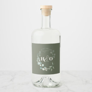 Garden Eucalyptus Monogram Wedding Liquor Bottle Label