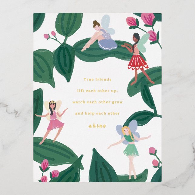 Garden Fairies Valentine Foil Holiday Postcard (Front)