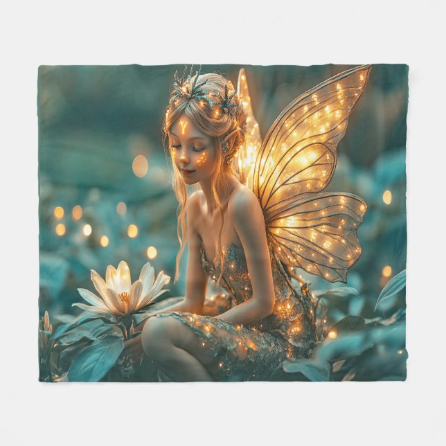 Garden Fairy Bright Sparkling Wings Fleece Blanket (Front (Horizontal))