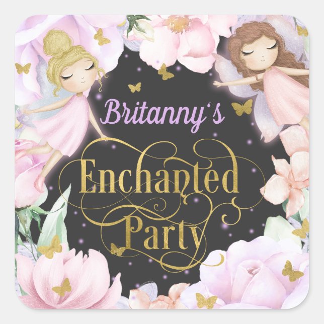 Garden fairy, enchanted party birthday square stic square sticker (Front)