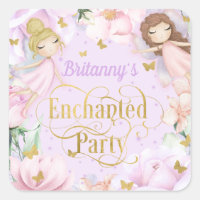 Garden fairy, enchanted party birthday square stic
