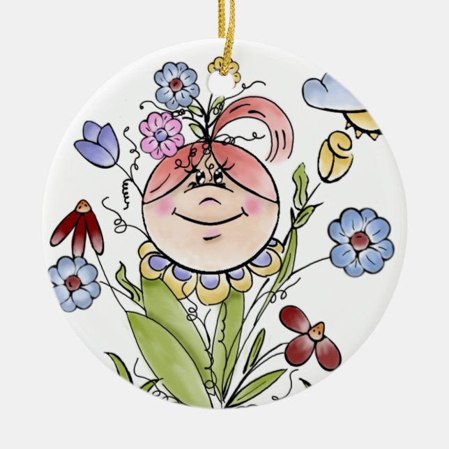 Garden Fairy Folk Art Ceramic Tree Decoration (Front)