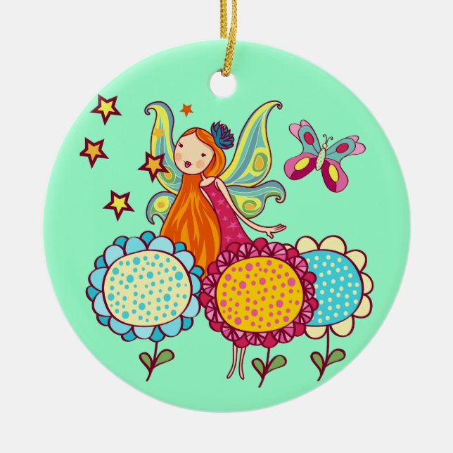 Garden Fairy With Flowers Ceramic Ornament (Front)