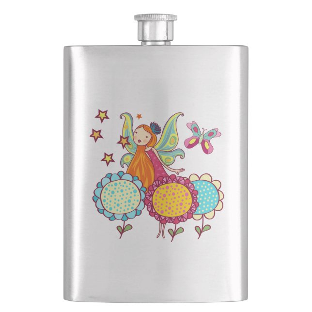 Garden Fairy With Flowers Hip Flask (Front)