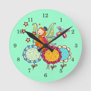 Garden Fairy With Flowers Round Clock