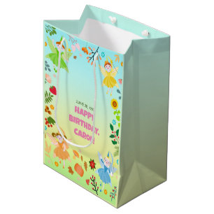 Garden Fairy with pet friends Birthday Party Medium Gift Bag