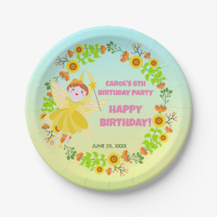 Garden Fairy with pet friends Birthday Party Paper Plate