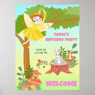 Garden Fairy with pet friends Birthday Party Poster