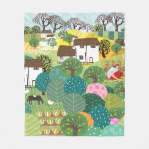 Garden, farm, nature and countryside. Vintage illu Fleece Blanket