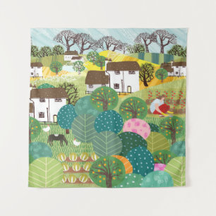 Garden, farm, nature and countryside. Vintage illu Tapestry