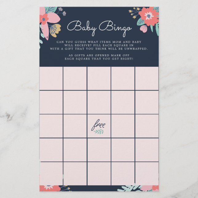 Garden Floral Baby Bingo Game Stationery (Front)